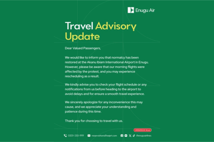 Flights Resume at Enugu Airport After Workers’ Protest Over Concession Plan